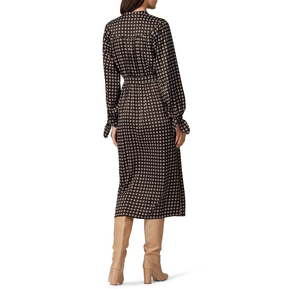 Sweet Baby Jamie Brown Black Geo Midi Dress Dark Academia Professor Tie Neck XS - Picture 2 of 10